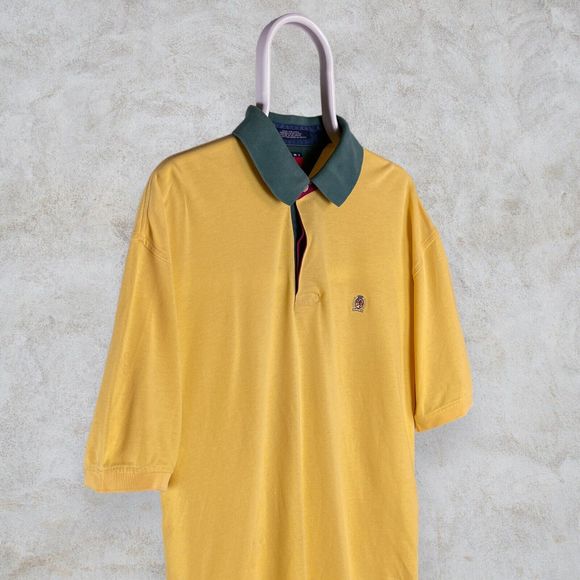 Vintage Yellow Tommy Hilfiger Polo Shirt 90s Rare Mens Large - Picture 3 of 5